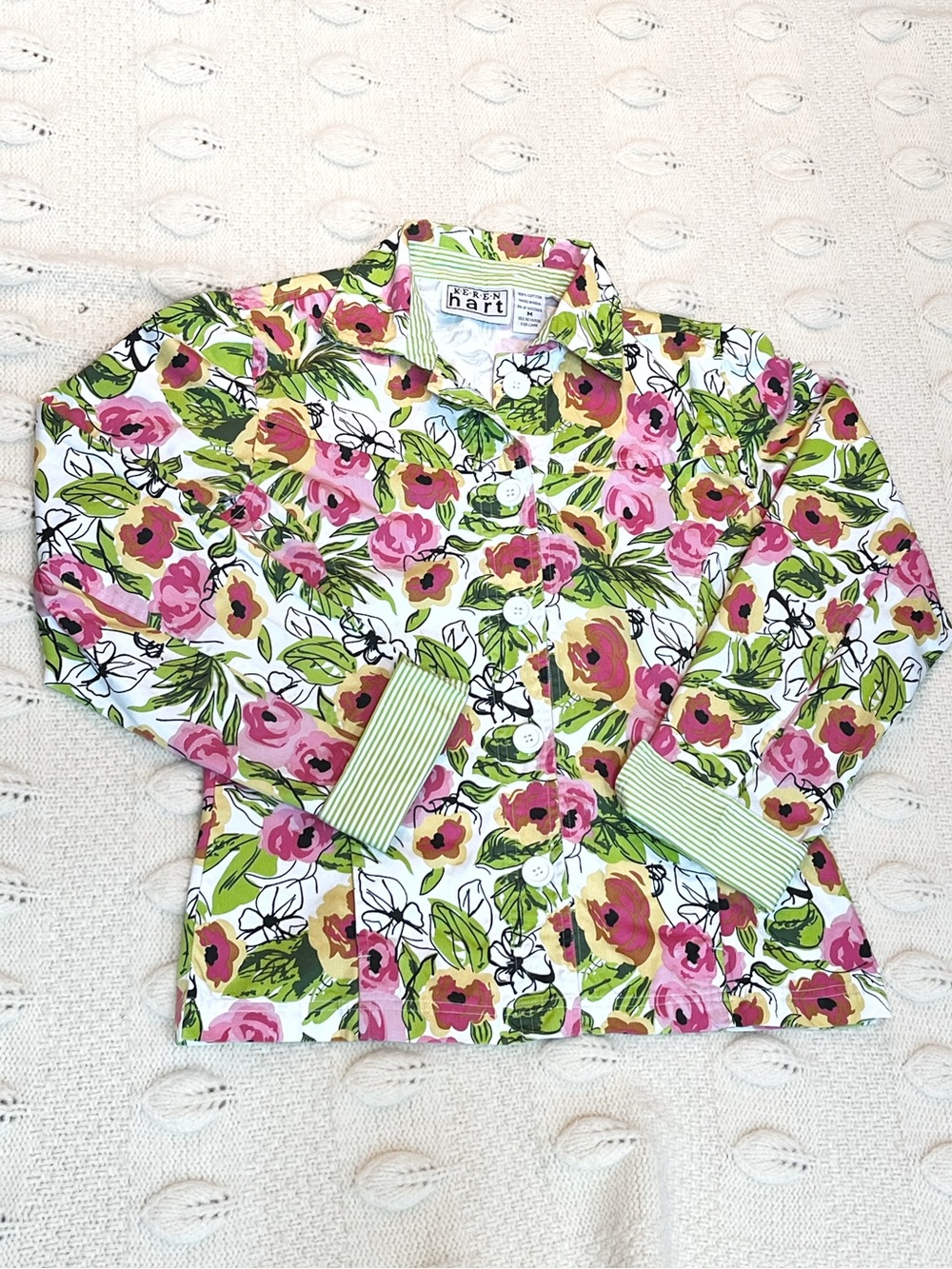 Keren Hart Floral Cotton Jacket Medium Pink Yellow Green White